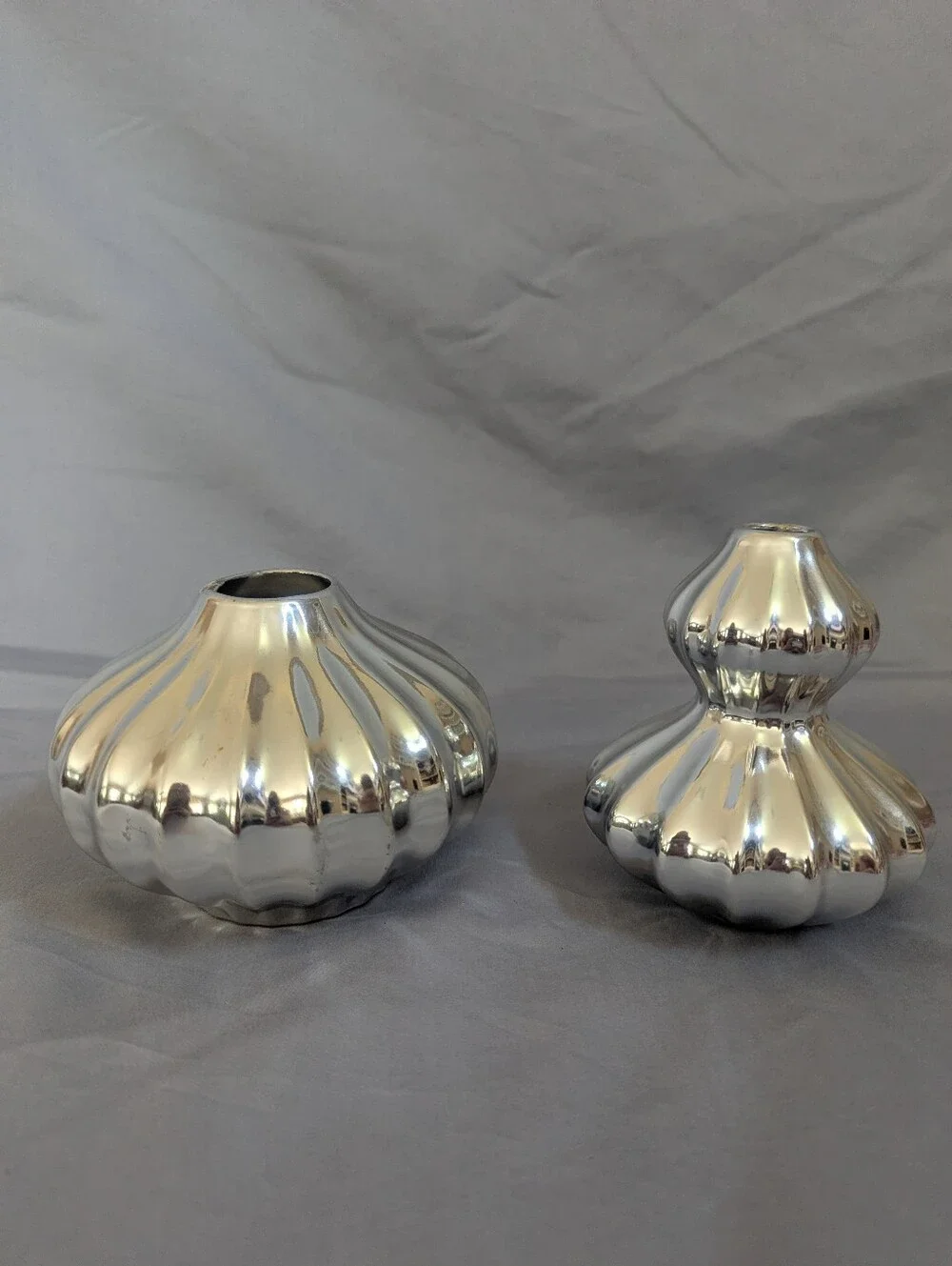 Silver Metallic Vase Set Of 2 Modern Comtemorary Tozai Home